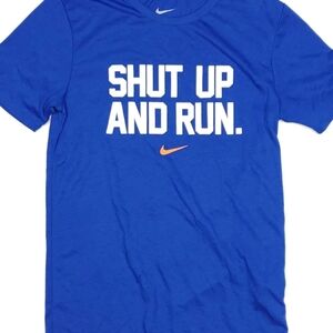 Nike Mens Dri Fit T Shirt Spell Out Shut Up And Run Blue Size Large